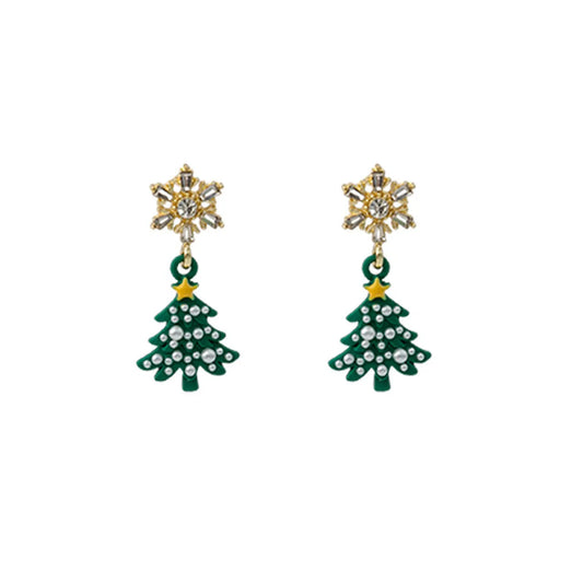 1 Pair Simple Style Christmas Tree Snowflake Plating Inlay Alloy Zircon Gold Plated Drop Earrings