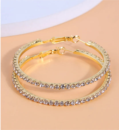 1 Pair Simple Style Circle Alloy Inlay Rhinestones Women's Hoop Earrings