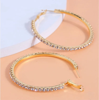 1 Pair Simple Style Circle Alloy Inlay Rhinestones Women's Hoop Earrings