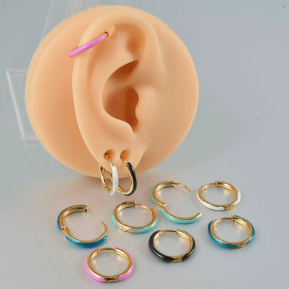 1 Pair Simple Style Circle Enamel Plating Stainless Steel Ear Studs