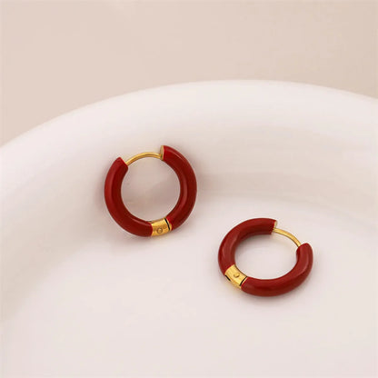 1 Pair Simple Style Circle Enamel Plating Stainless Steel Titanium Steel 18k Gold Plated Earrings