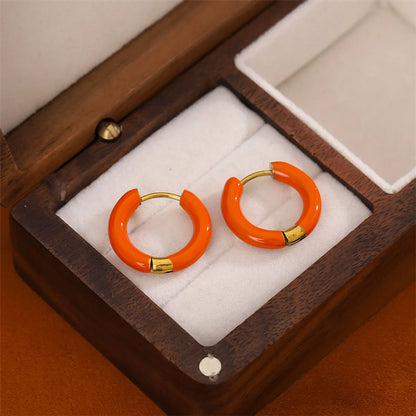 1 Pair Simple Style Circle Enamel Plating Stainless Steel Titanium Steel 18k Gold Plated Earrings