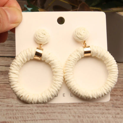 1 Pair Simple Style Circle Handmade Braid Alloy Raffia Drop Earrings