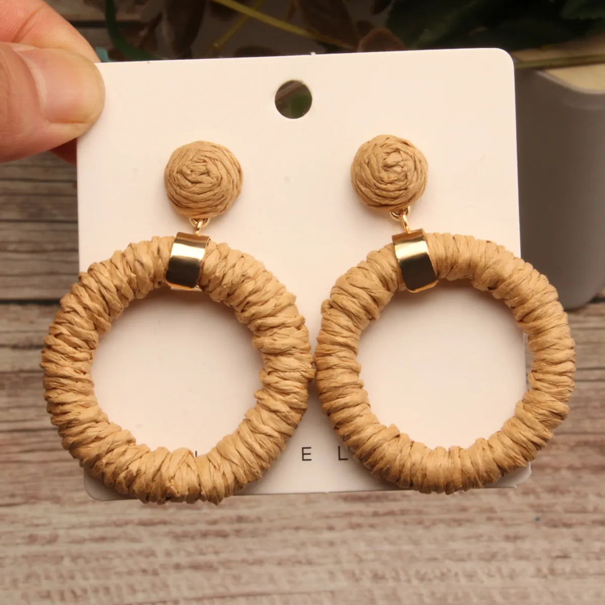 1 Pair Simple Style Circle Handmade Braid Alloy Raffia Drop Earrings