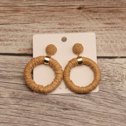 1 Pair Simple Style Circle Handmade Braid Alloy Raffia Drop Earrings