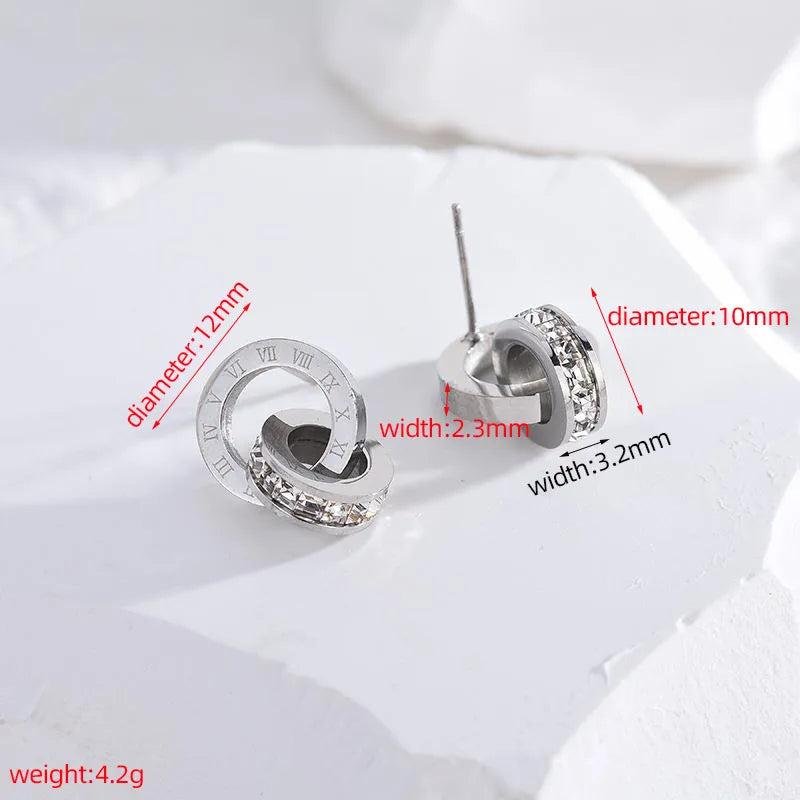 1 Pair Simple Style Circle Number Titanium Steel Plating Inlay Rhinestones 18k Gold Plated Ear Studs