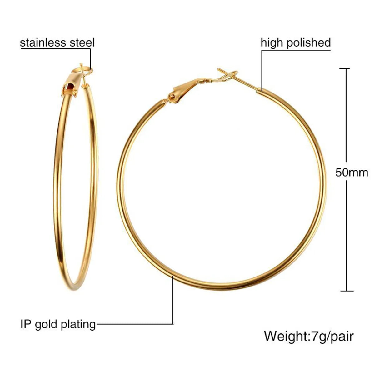 1 Pair Simple Style Circle Plating 304 Stainless Steel Earrings