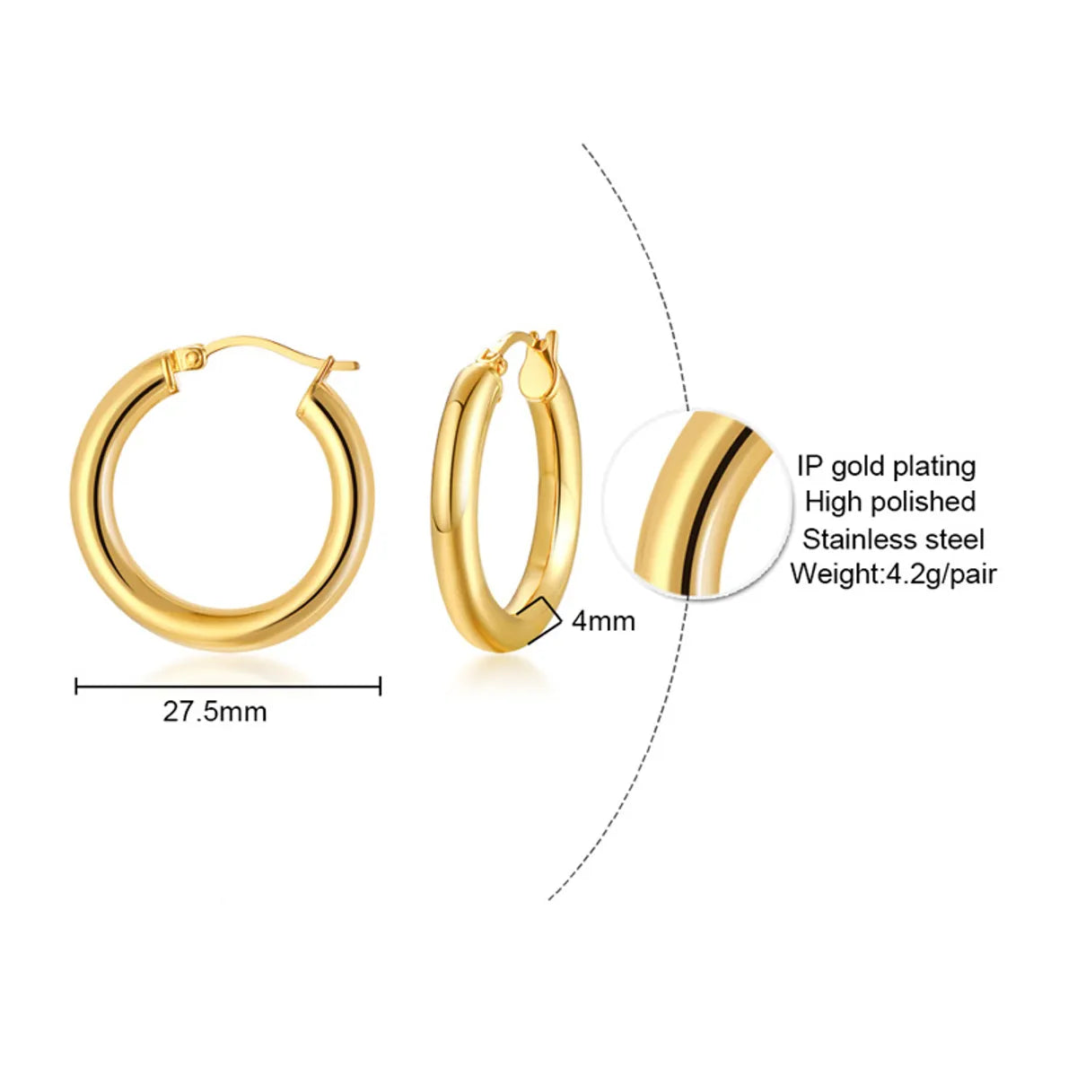 1 Pair Simple Style Circle Plating 304 Stainless Steel Earrings