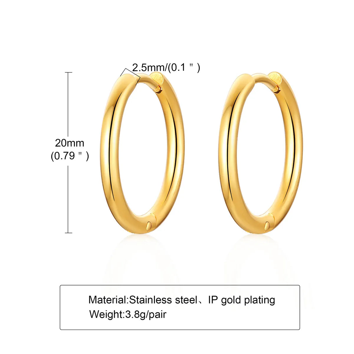 1 Pair Simple Style Circle Plating 304 Stainless Steel Earrings