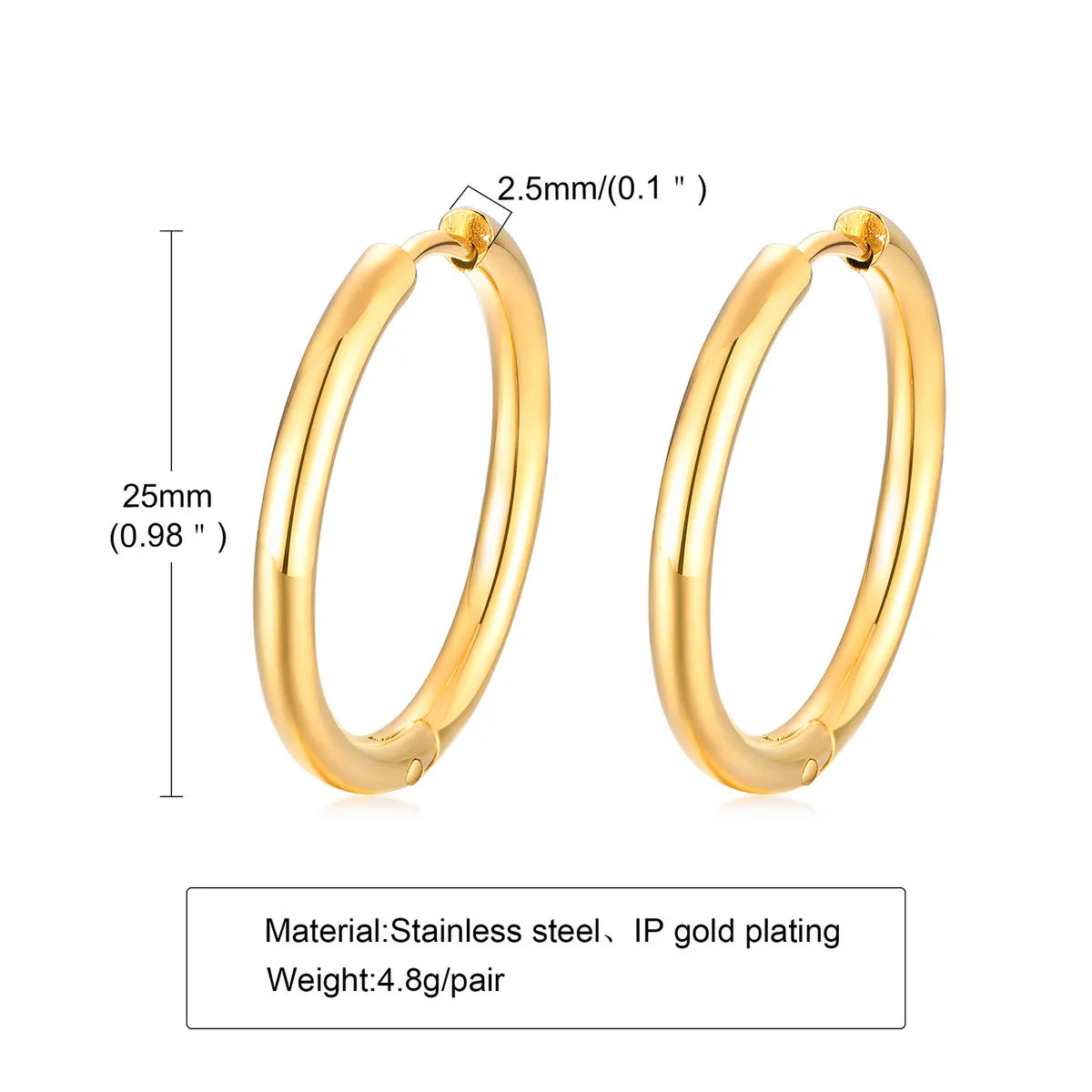 1 Pair Simple Style Circle Plating 304 Stainless Steel Earrings