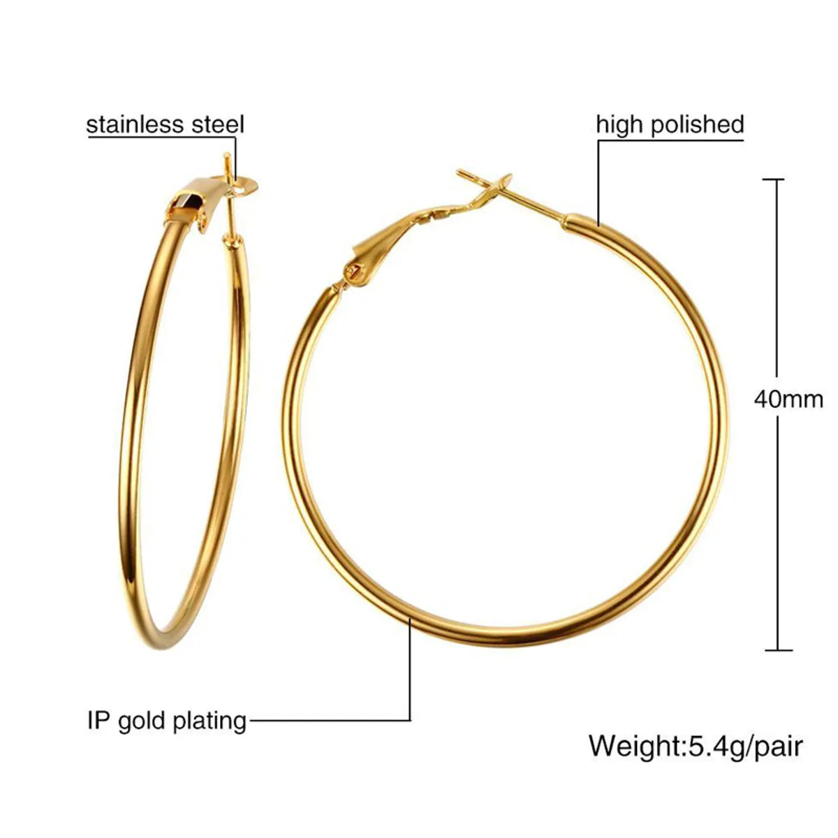 1 Pair Simple Style Circle Plating 304 Stainless Steel Earrings