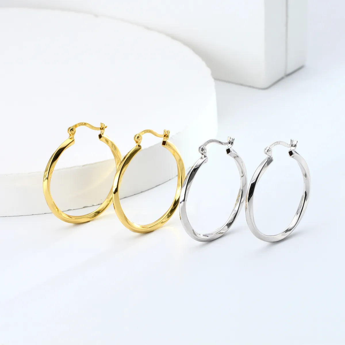 1 Pair Simple Style Circle Plating Sterling Silver Earrings