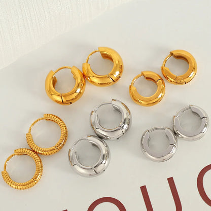 1 Pair Simple Style Circle Plating Titanium Steel 18K Gold Plated Earrings