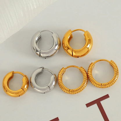 1 Pair Simple Style Circle Plating Titanium Steel 18K Gold Plated Earrings