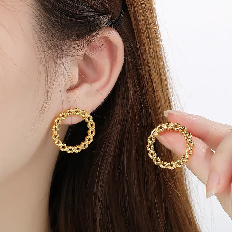 1 Pair Simple Style Circle Solid Color 304 Stainless Steel 18K Gold Plated Ear Studs