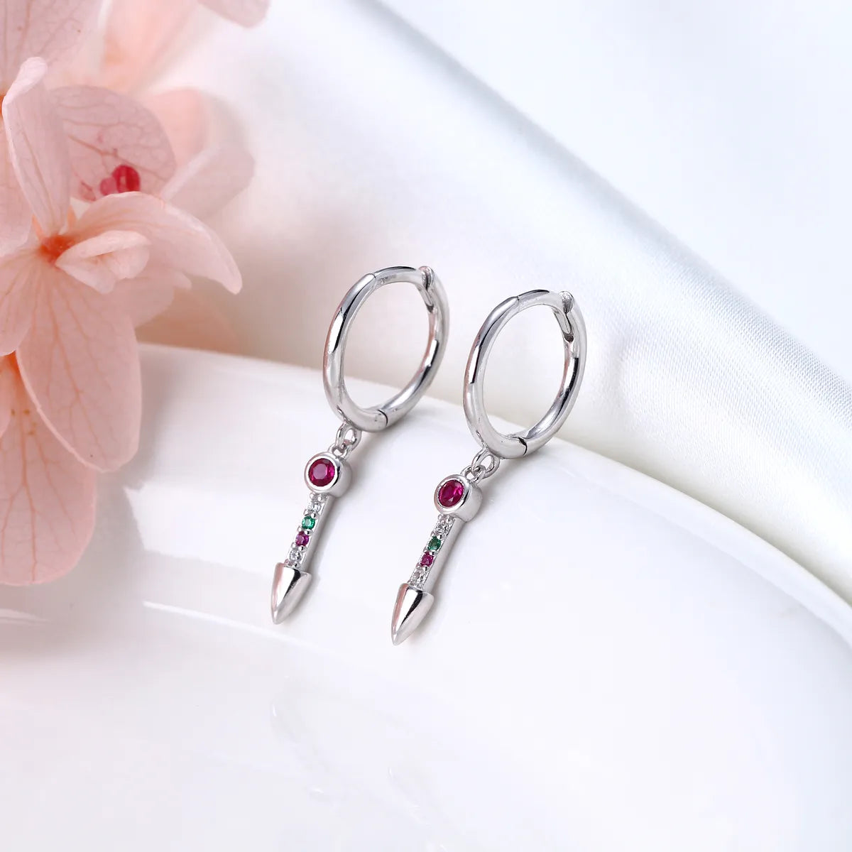 1 Pair Simple Style Classic Style Arrow Inlay Sterling Silver Gem Drop Earrings