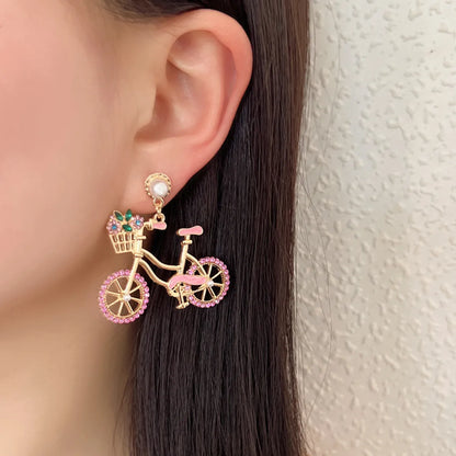 1 Pair Simple Style Classic Style Bicycle Inlay Zinc Alloy Drop Earrings