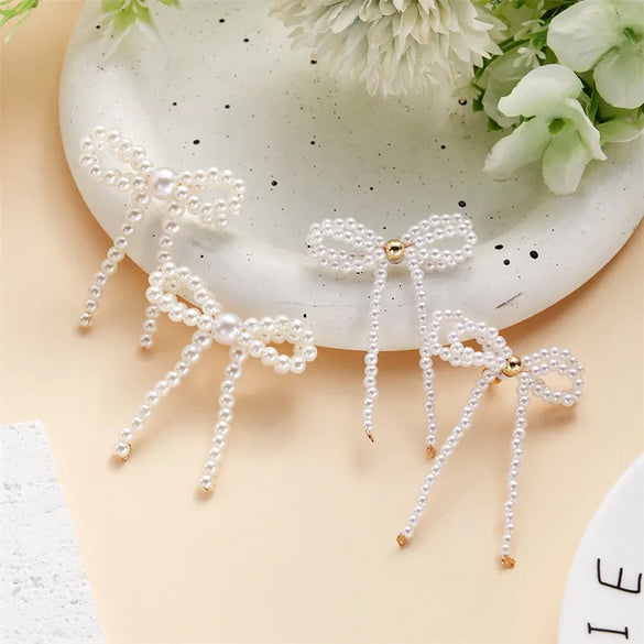 1 Pair Simple Style Classic Style Bow Knot Beaded Imitation Pearl Alloy Ear Studs