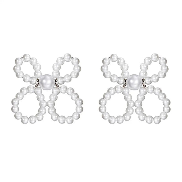 1 Pair Simple Style Classic Style Bow Knot Beaded Imitation Pearl Alloy Ear Studs