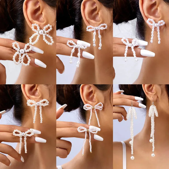 1 Pair Simple Style Classic Style Bow Knot Beaded Imitation Pearl Alloy Ear Studs