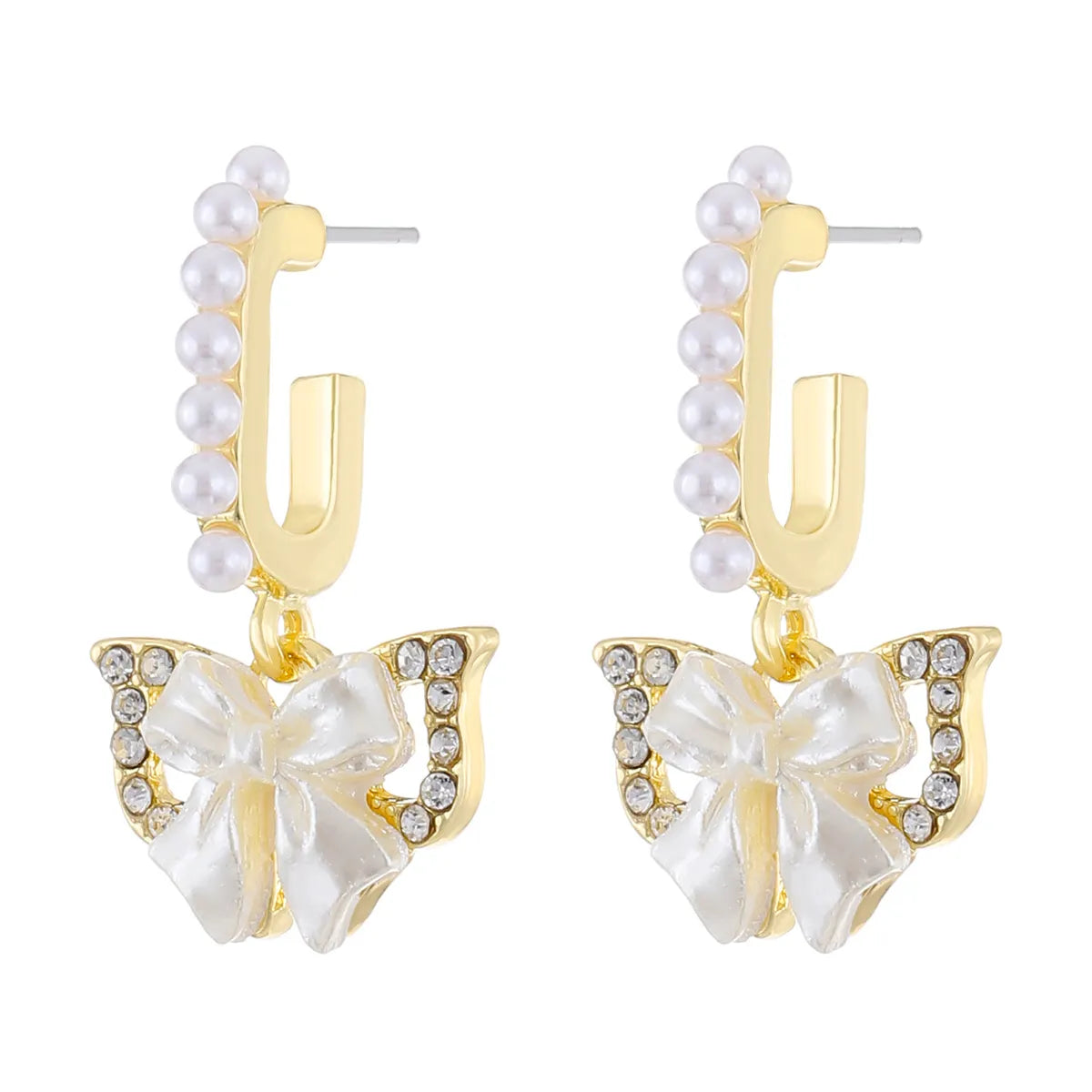 1 Pair Simple Style Classic Style Bow Knot Inlay Alloy Rhinestones Drop Earrings