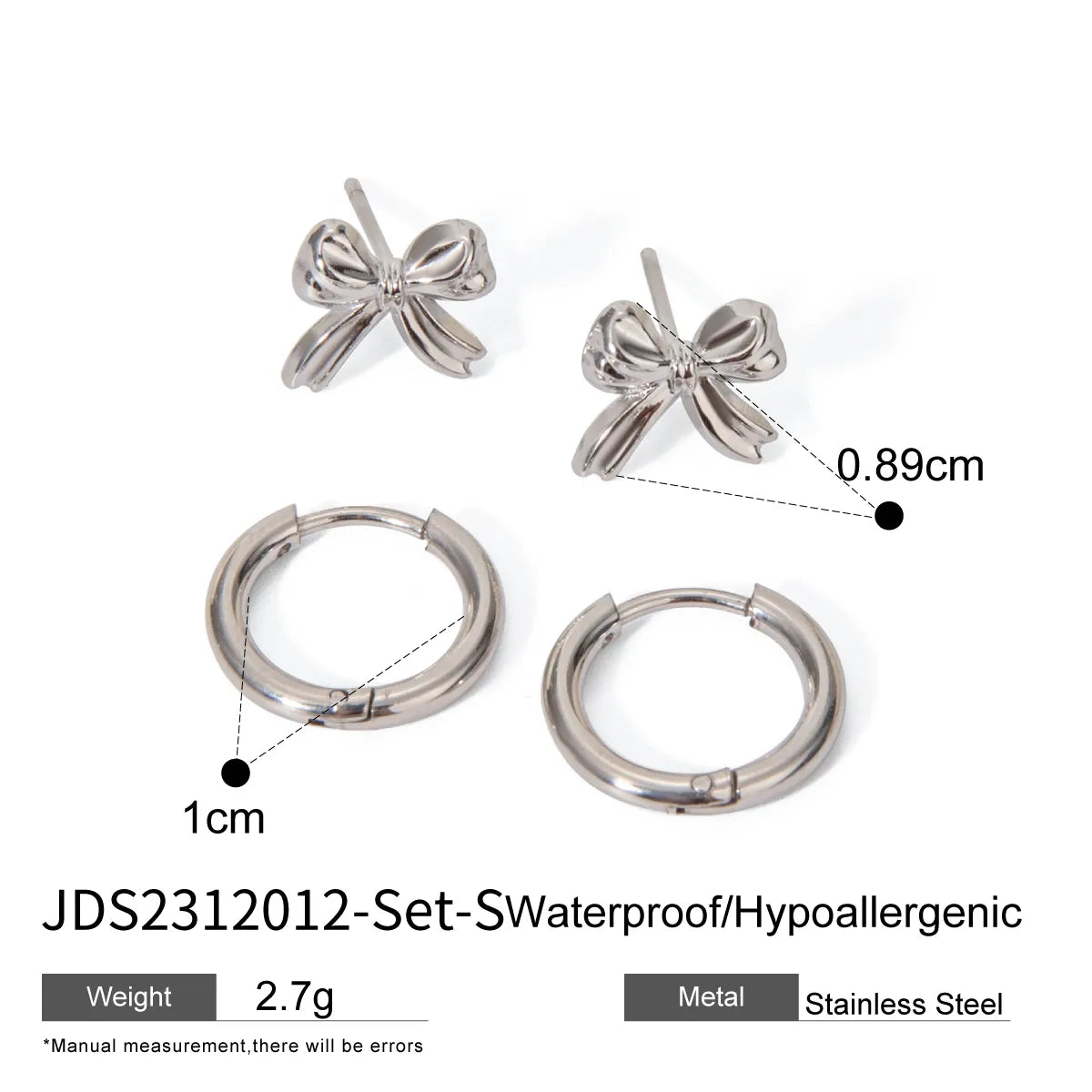 1 Pair Simple Style Classic Style Bow Knot Plating 304 Stainless Steel Earrings