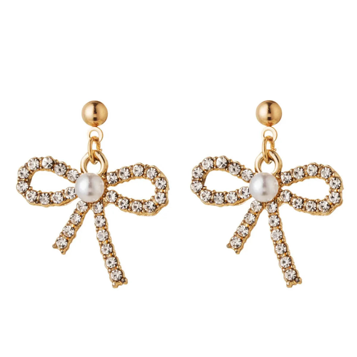 1 Pair Simple Style Classic Style Bow Knot Plating Inlay Alloy Rhinestones Gold Plated Silver Plated Drop Earrings