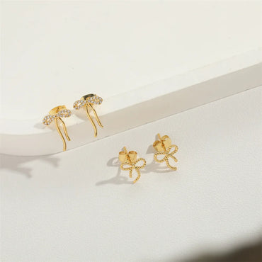 1 Pair Simple Style Classic Style Bow Knot Plating Inlay Copper Zircon 14K Gold Plated Ear Studs