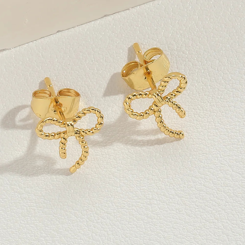 1 Pair Simple Style Classic Style Bow Knot Plating Inlay Copper Zircon 14K Gold Plated Ear Studs