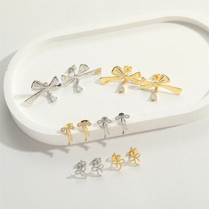 1 Pair Simple Style Classic Style Bow Knot Plating Inlay Copper Zircon 14K Gold Plated Ear Studs