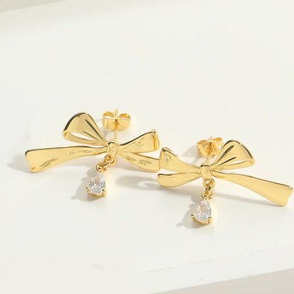 1 Pair Simple Style Classic Style Bow Knot Plating Inlay Copper Zircon 14K Gold Plated Ear Studs