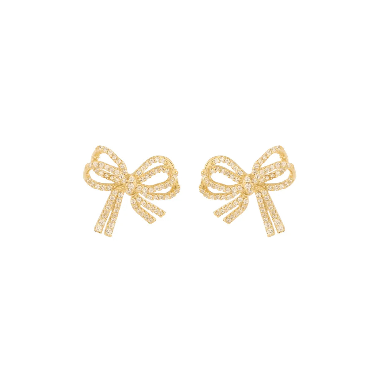 1 Pair Simple Style Classic Style Bow Knot Plating Inlay Sterling Silver Zircon 14K Gold Plated Ear Studs