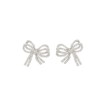 1 Pair Simple Style Classic Style Bow Knot Plating Inlay Sterling Silver Zircon 14K Gold Plated Ear Studs