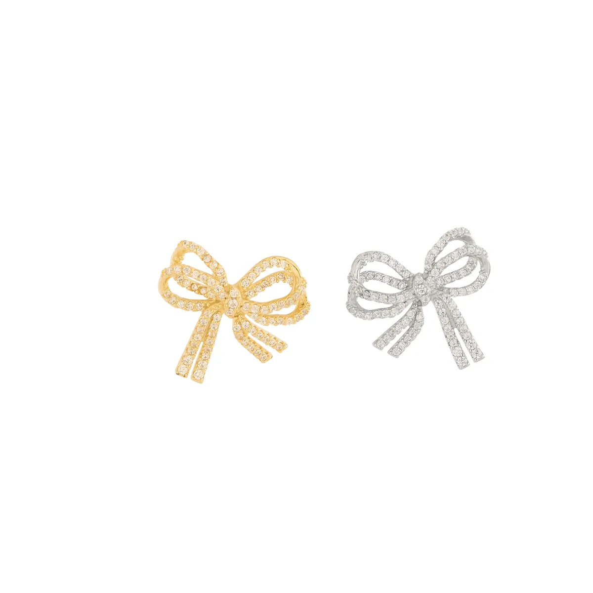 1 Pair Simple Style Classic Style Bow Knot Plating Inlay Sterling Silver Zircon 14K Gold Plated Ear Studs