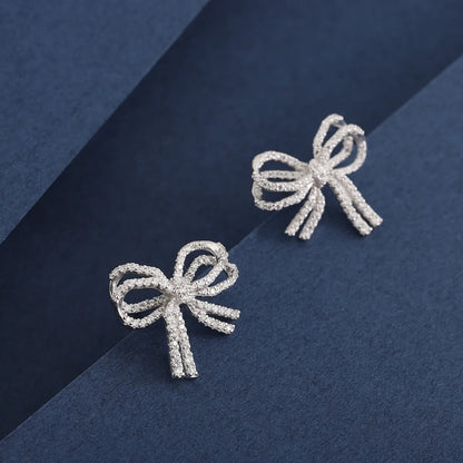 1 Pair Simple Style Classic Style Bow Knot Plating Inlay Sterling Silver Zircon 14K Gold Plated Ear Studs