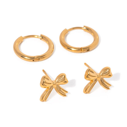 1 Pair Simple Style Classic Style Bow Knot Plating Stainless Steel 18K Gold Plated Ear Studs