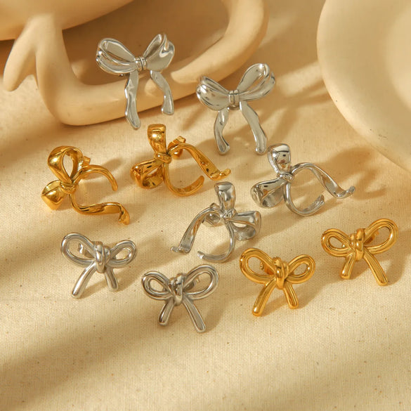 1 Pair Simple Style Classic Style Bow Knot Polishing Plating 304 Stainless Steel 18K Gold Plated Ear Studs