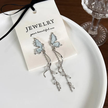 1 Pair Simple Style Classic Style Butterfly Inlay Alloy White Gold Plated Drop Earrings