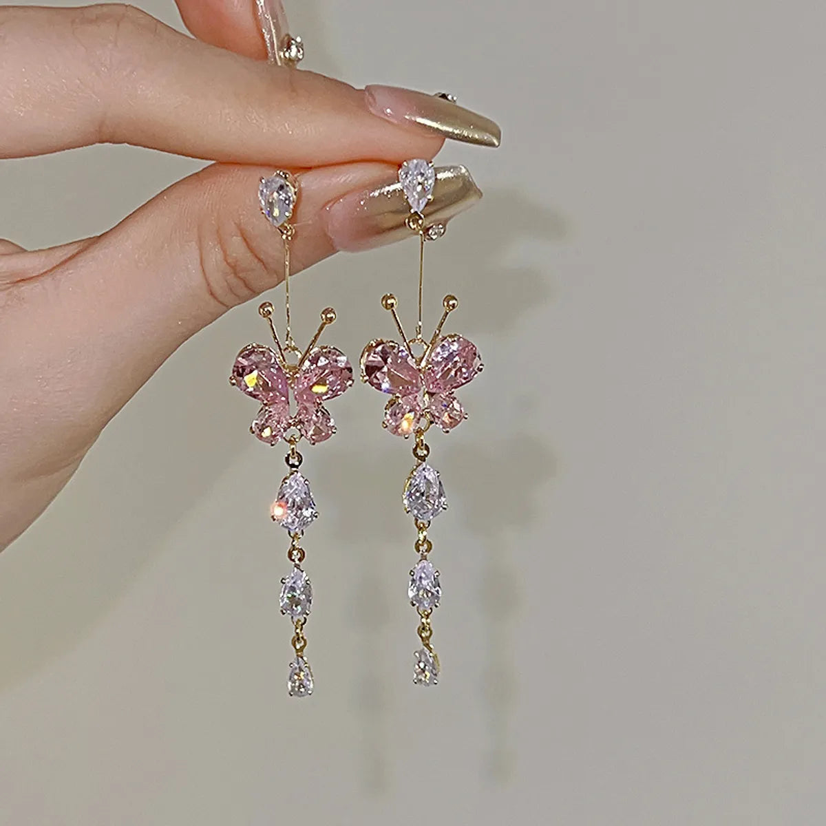 1 Pair Simple Style Classic Style Butterfly Inlay Alloy Zircon Drop Earrings