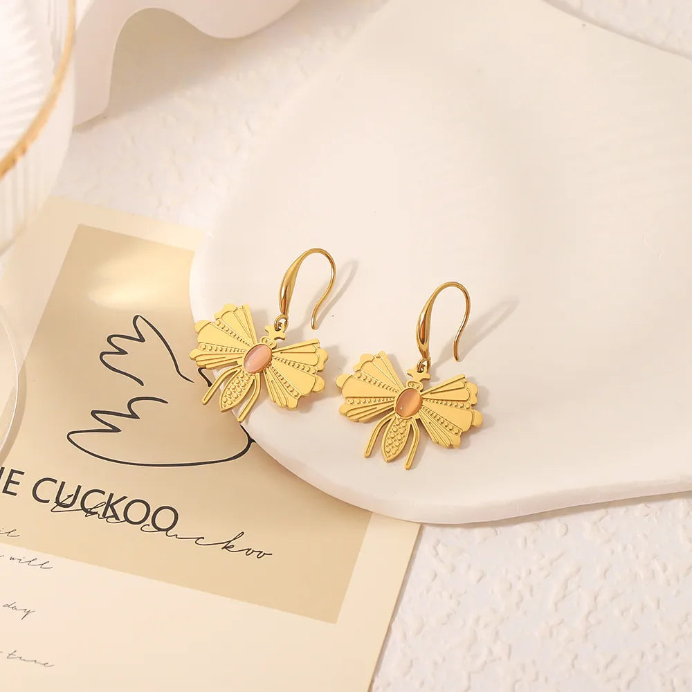 1 Pair Simple Style Classic Style Butterfly Patchwork 304 Stainless Steel Drop Earrings