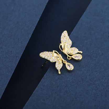 1 Pair Simple Style Classic Style Butterfly Plating Inlay Sterling Silver Zircon 14K Gold Plated Drop Earrings