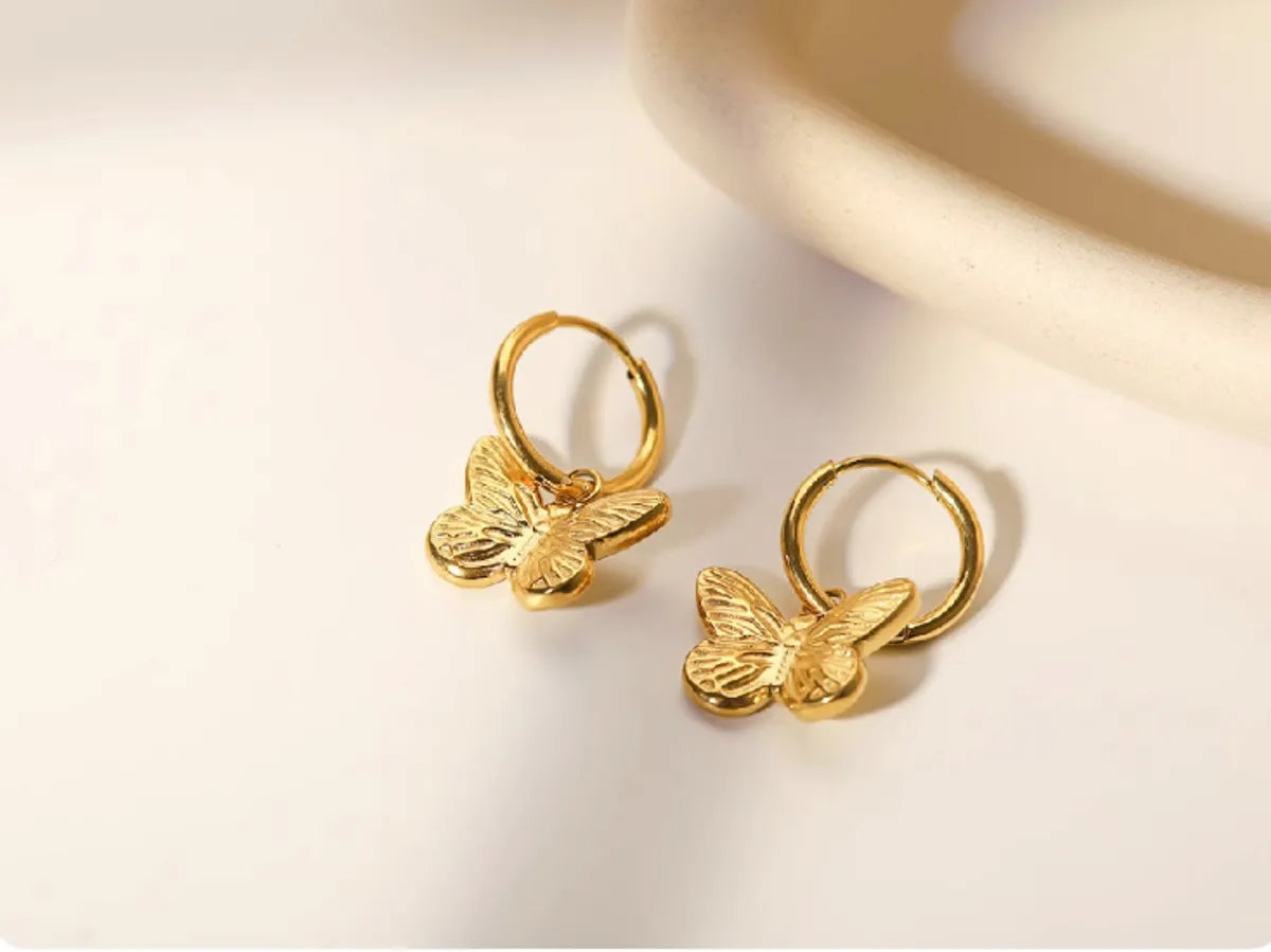 1 Pair Simple Style Classic Style Butterfly Plating Titanium Steel 18k Gold Plated Drop Earrings