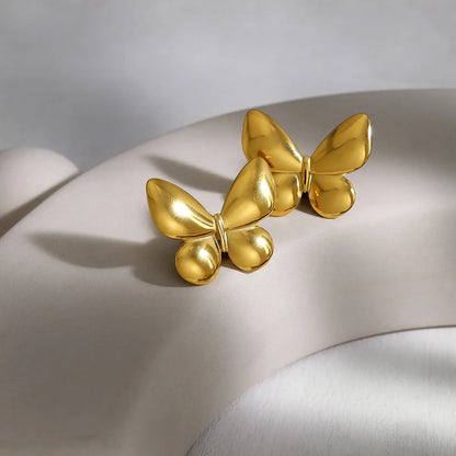 1 Pair Simple Style Classic Style Butterfly Polishing Plating 304 Stainless Steel 18K Gold Plated Ear Studs