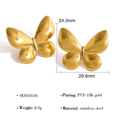 1 Pair Simple Style Classic Style Butterfly Polishing Plating 304 Stainless Steel 18K Gold Plated Ear Studs