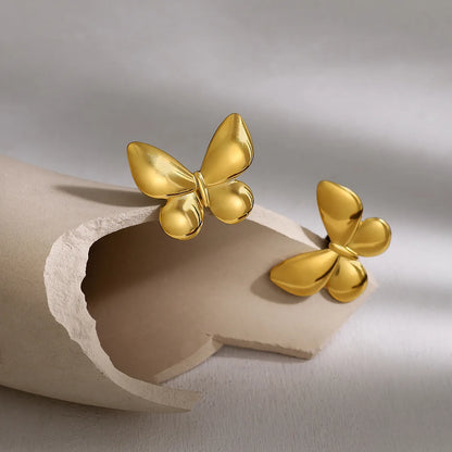 1 Pair Simple Style Classic Style Butterfly Polishing Plating 304 Stainless Steel 18K Gold Plated Ear Studs