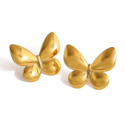 1 Pair Simple Style Classic Style Butterfly Polishing Plating 304 Stainless Steel 18K Gold Plated Ear Studs