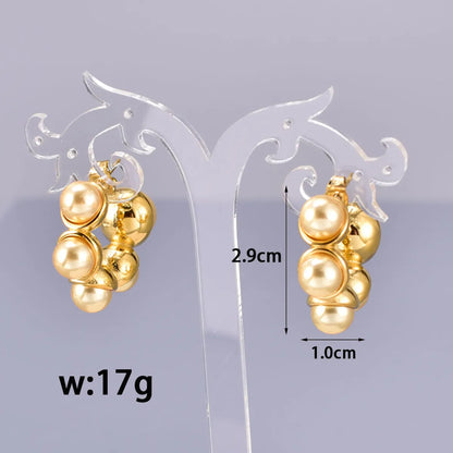 1 Pair Simple Style Classic Style C Shape Color Block Plating Inlay 304 Stainless Steel Titanium Steel Artificial Pearls 18K Gold Plated Ear Studs