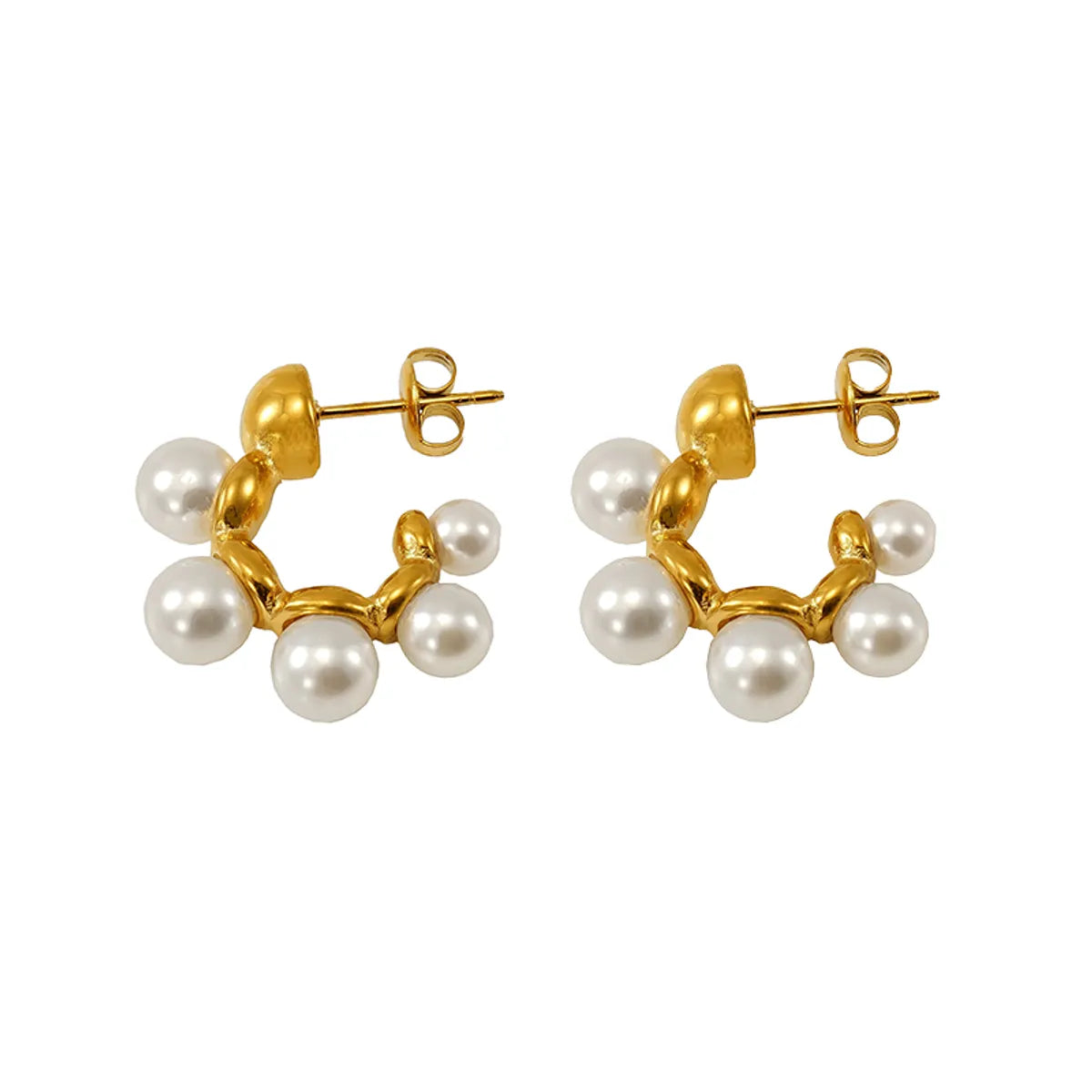 1 Pair Simple Style Classic Style C Shape Inlay 304 Stainless Steel Artificial Pearls 18K Gold Plated Ear Studs