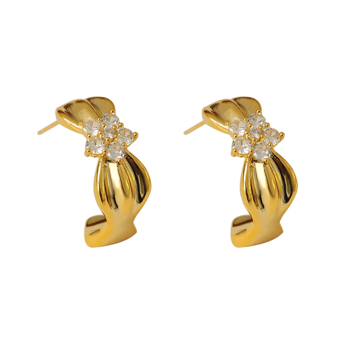 1 Pair Simple Style Classic Style C Shape Inlay Copper Zircon 18K Gold Plated White Gold Plated Ear Studs