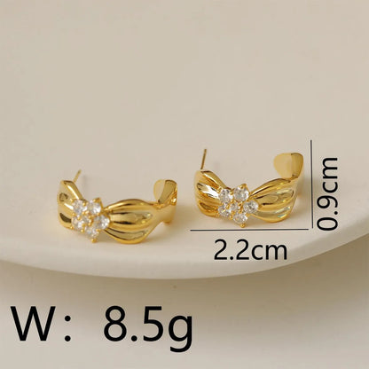 1 Pair Simple Style Classic Style C Shape Inlay Copper Zircon 18K Gold Plated White Gold Plated Ear Studs